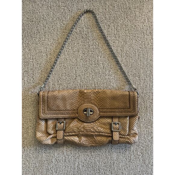 Y2K Coach 14802 Python Embossed Leather Beige Shoulder Bag Purse Ball Chain RARE - Picture 1 of 16